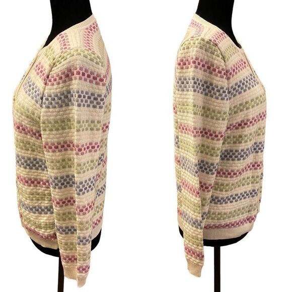 Alfred Dunner White Multicolored Stripes Faux Sweater Set Sz L petite - Picture 3 of 12